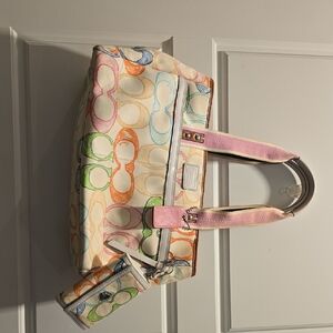Coach Multicolor Signature Tote with Pink Accents
